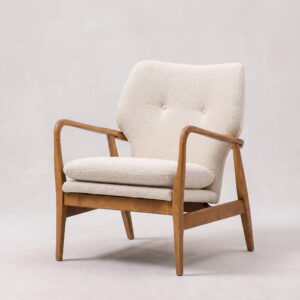 Stylish cream armchair with wooden frame