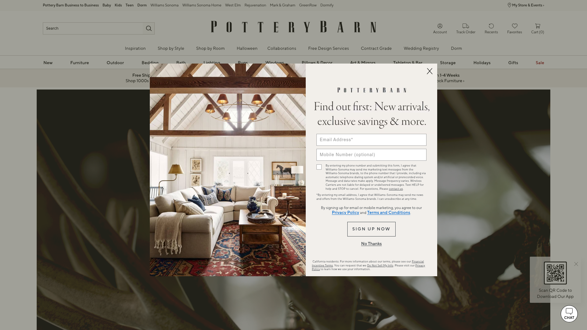 3. Pottery Barn Homepage