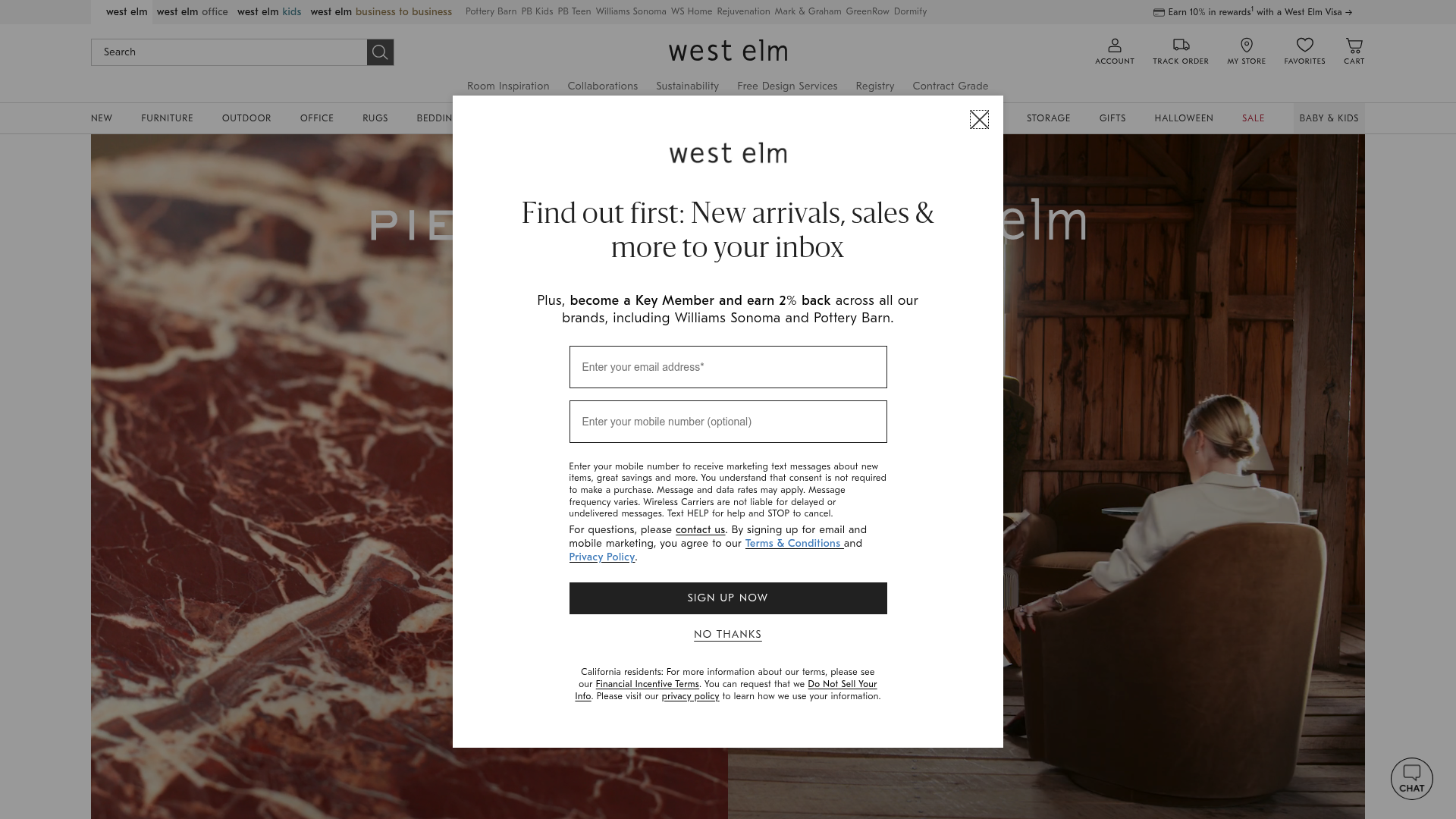4. West Elm Homepage