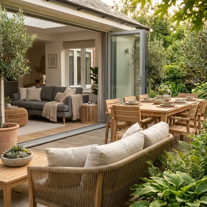 Modern UK living and garden furniture showroom scene