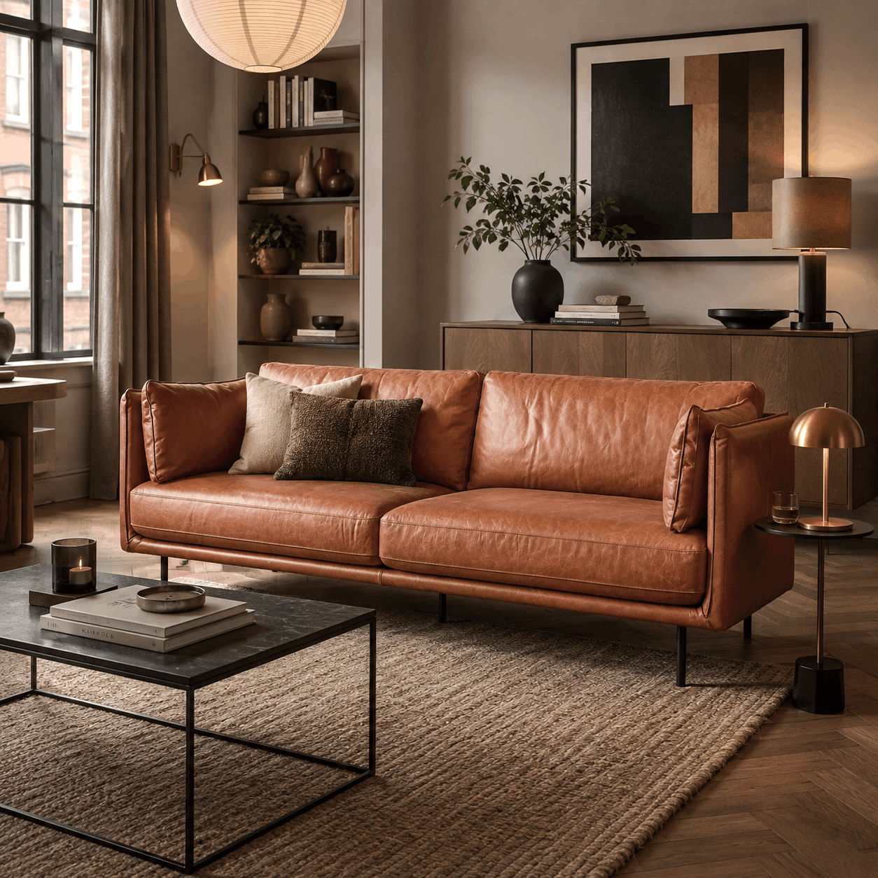 Langham Brown Leather Sofa - Image 2