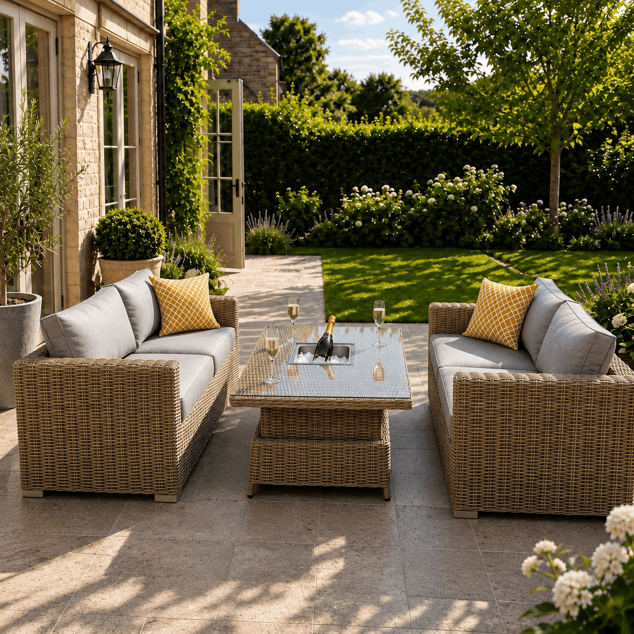 JENNY 2 Seater Rattan Sofa Set with Ice Bucket Table