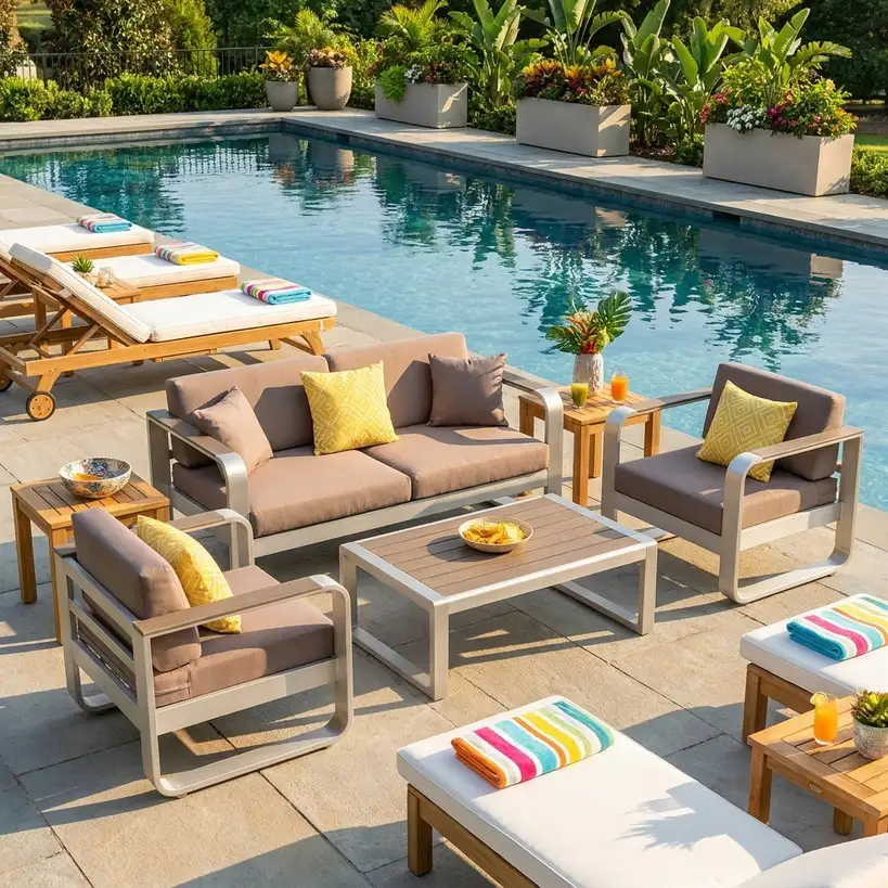 White garden furniture styled on a modern patio