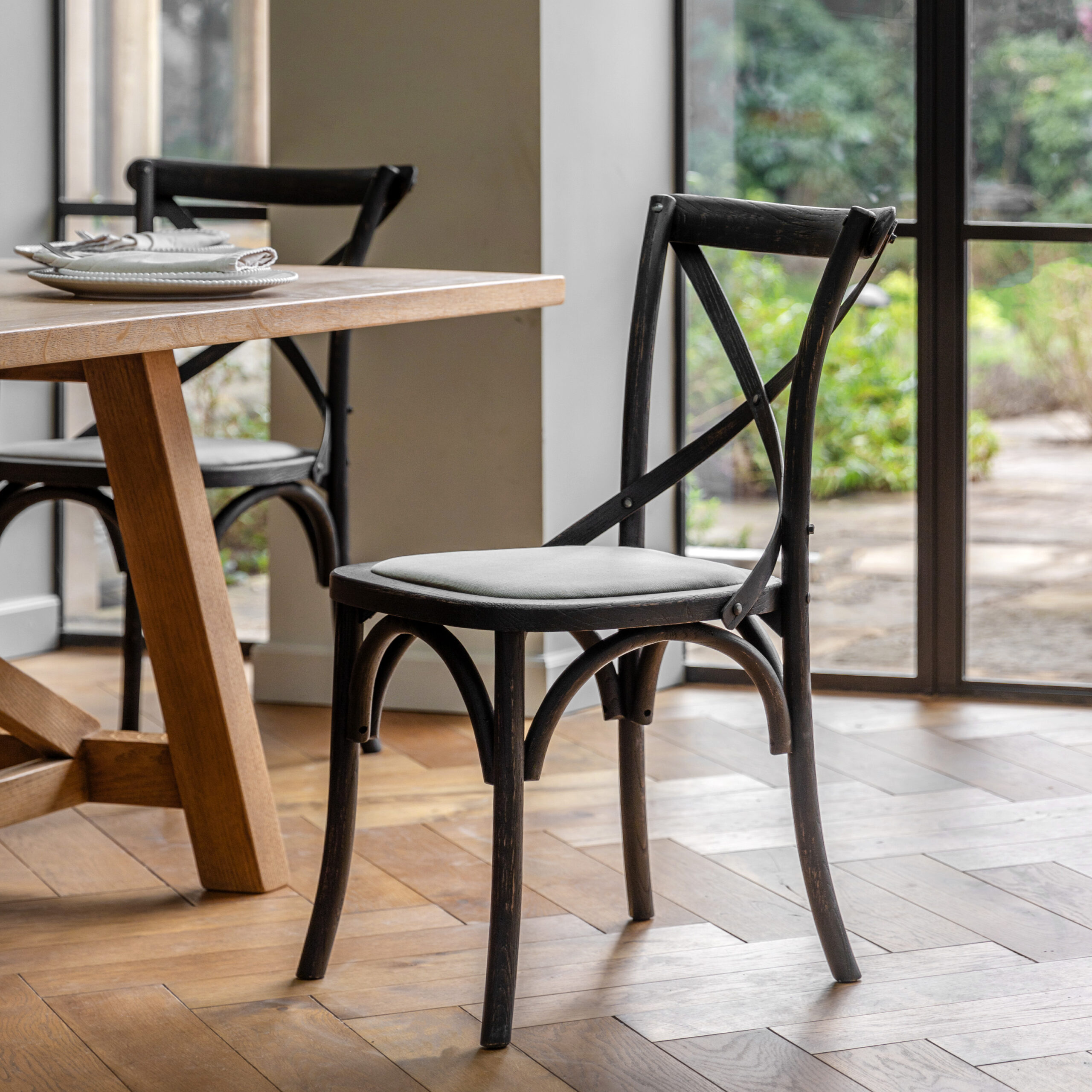 Bistro Black Linen Dining Chairs - Set of 2 Chairs