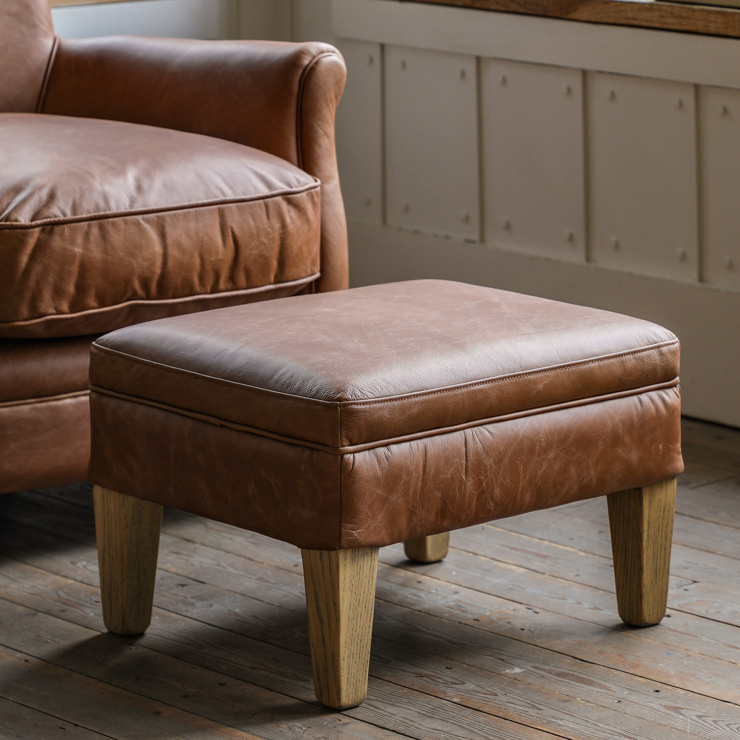 Harrington Footstool Vintage Brown Leather