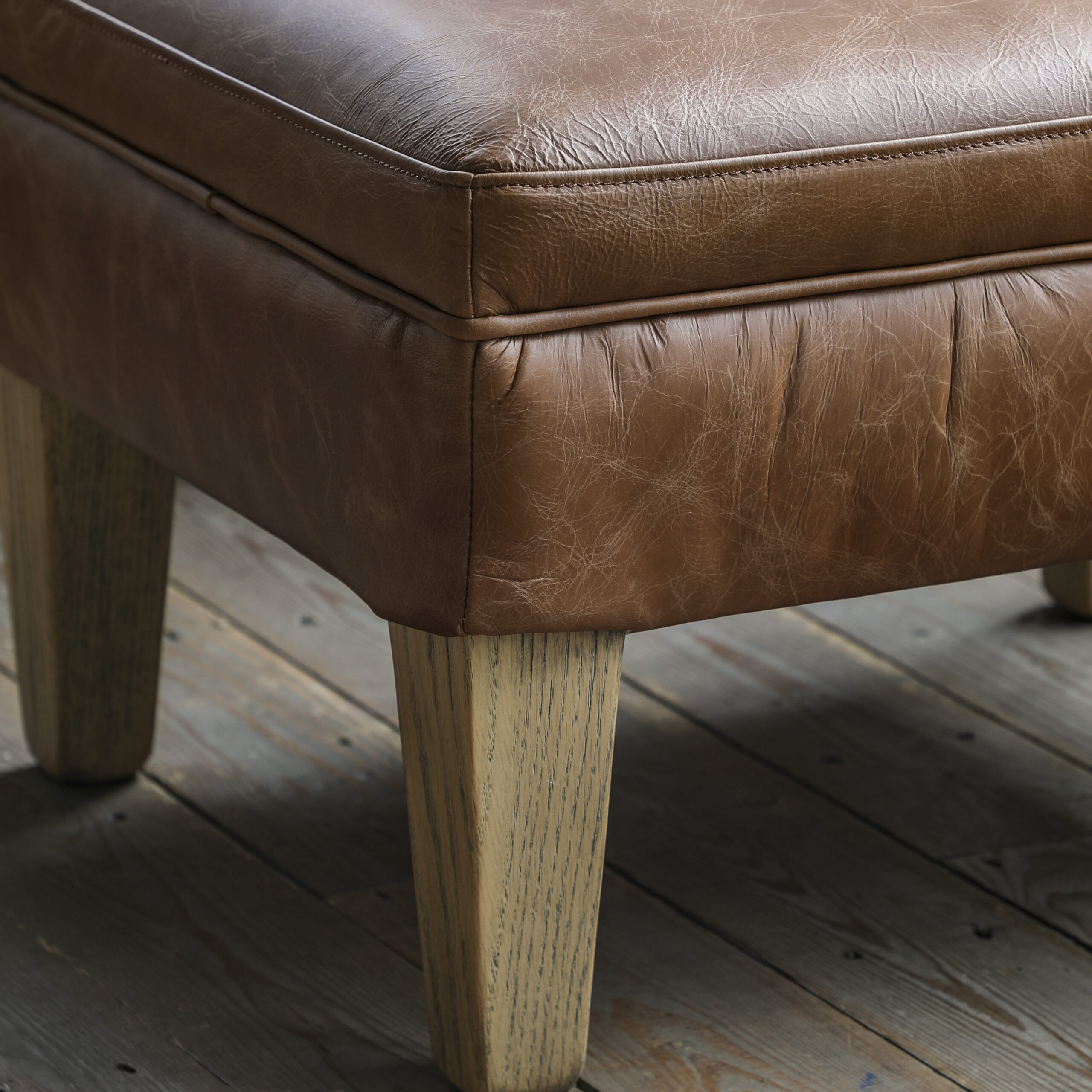 Harrington Footstool Vintage Brown Leather - Image 3