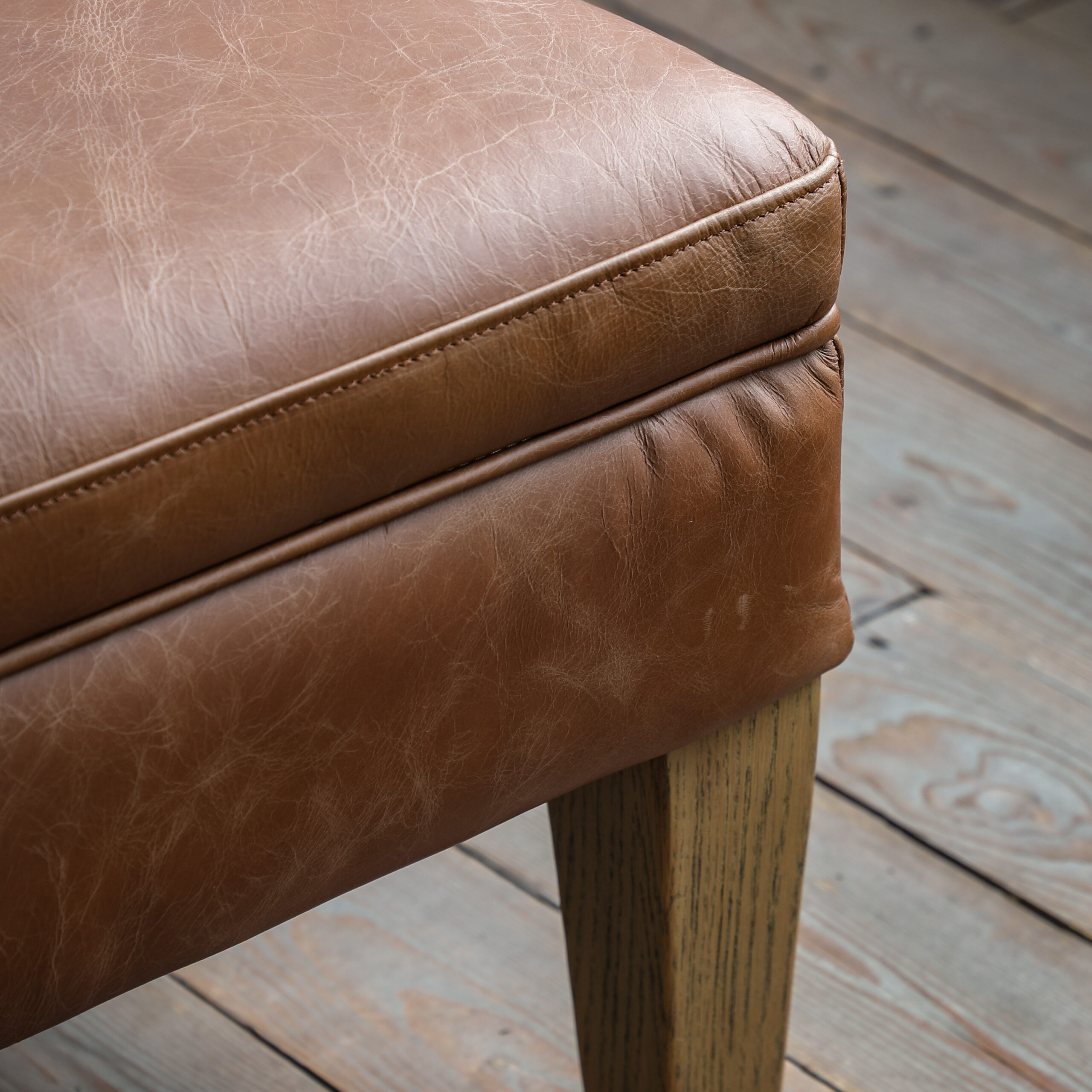Harrington Footstool Vintage Brown Leather - Image 2
