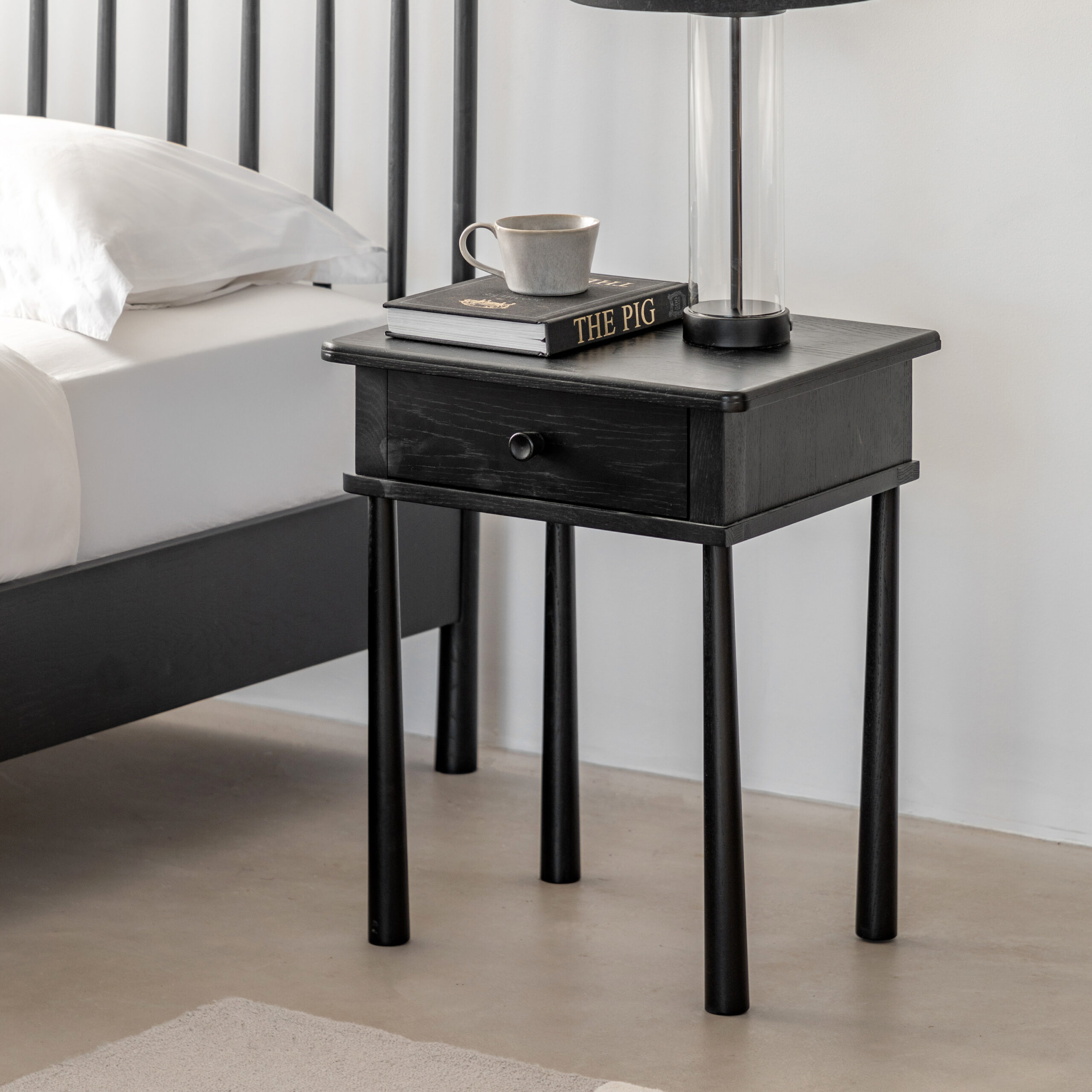 Oakley 1 Drawer Bedside Table Black