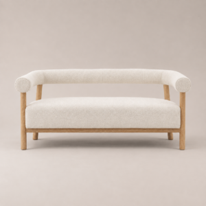 rengard indoor home interior sofa white cream boucle wood