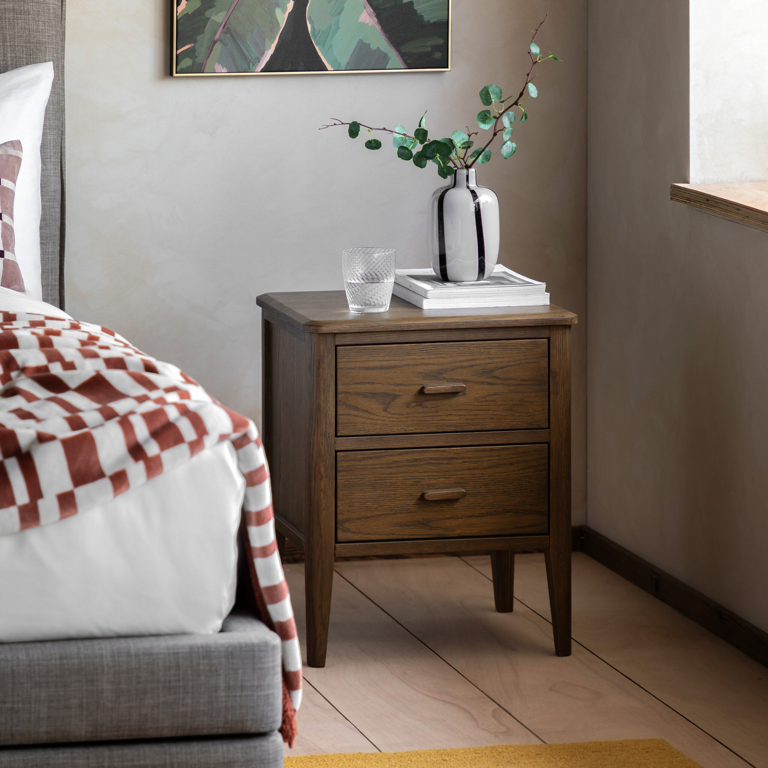 Hartley 2 Drawer Bedside Table Walnut