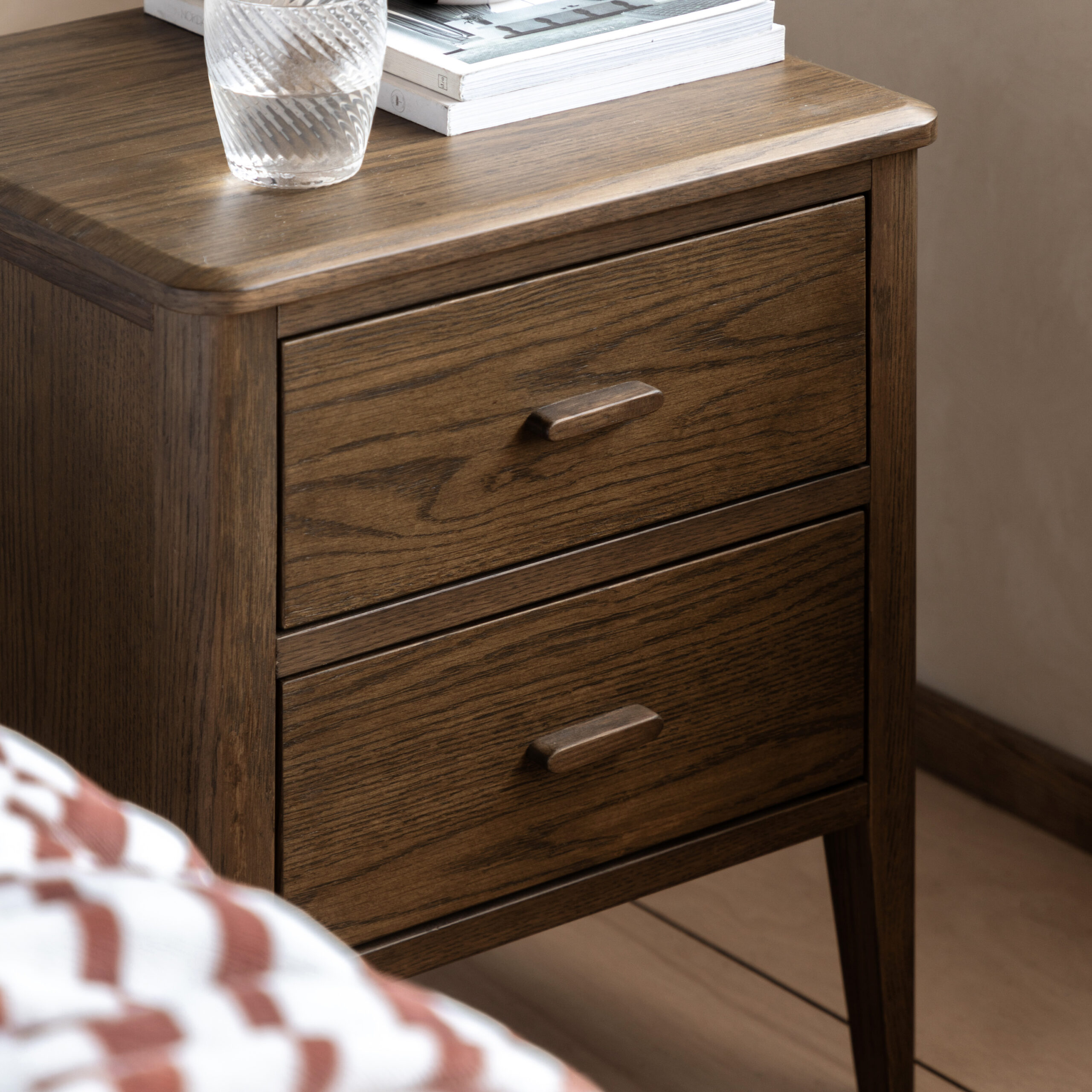 Hartley 2 Drawer Bedside Table Walnut - Image 2