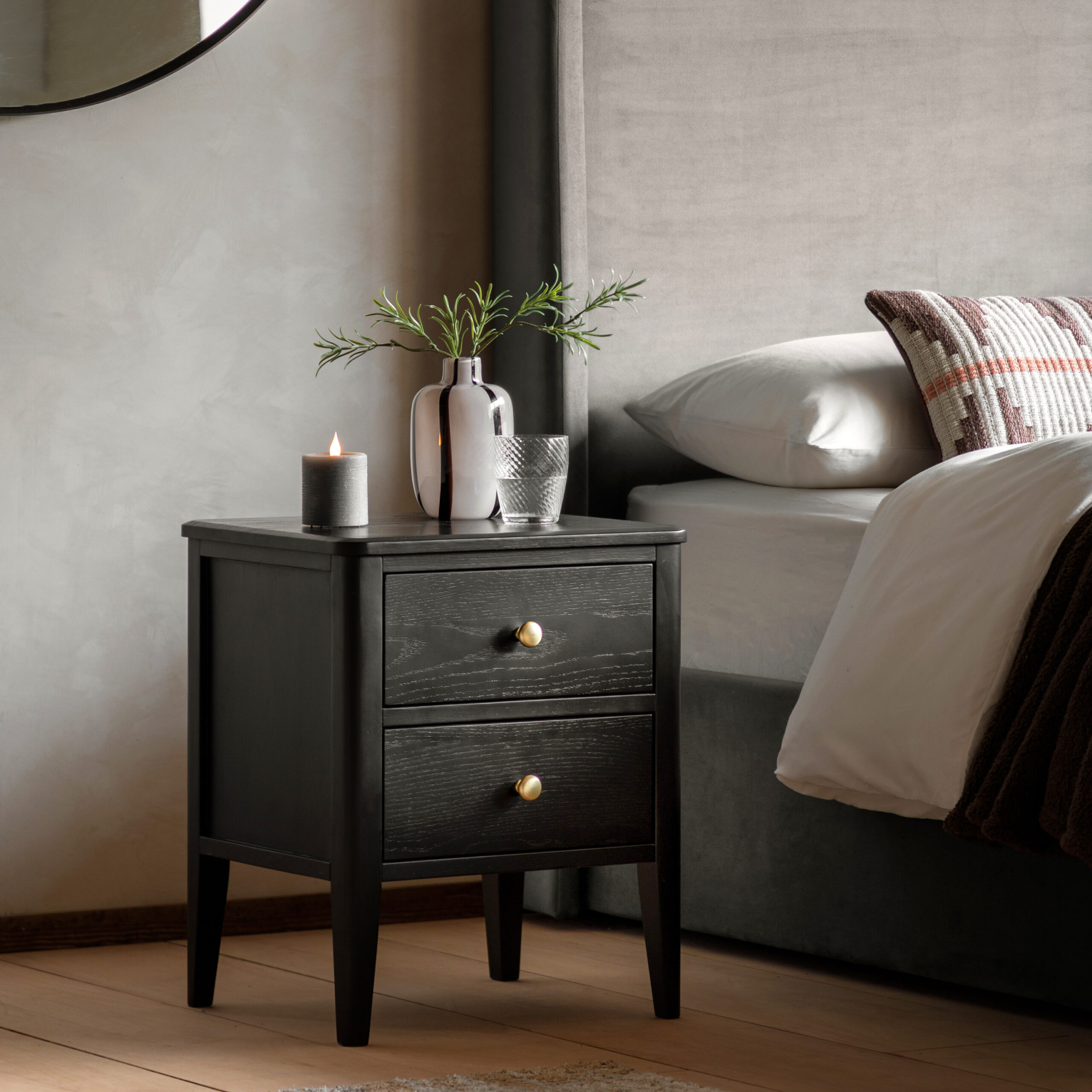 Marlow 2 Drawer Bedside Table Black