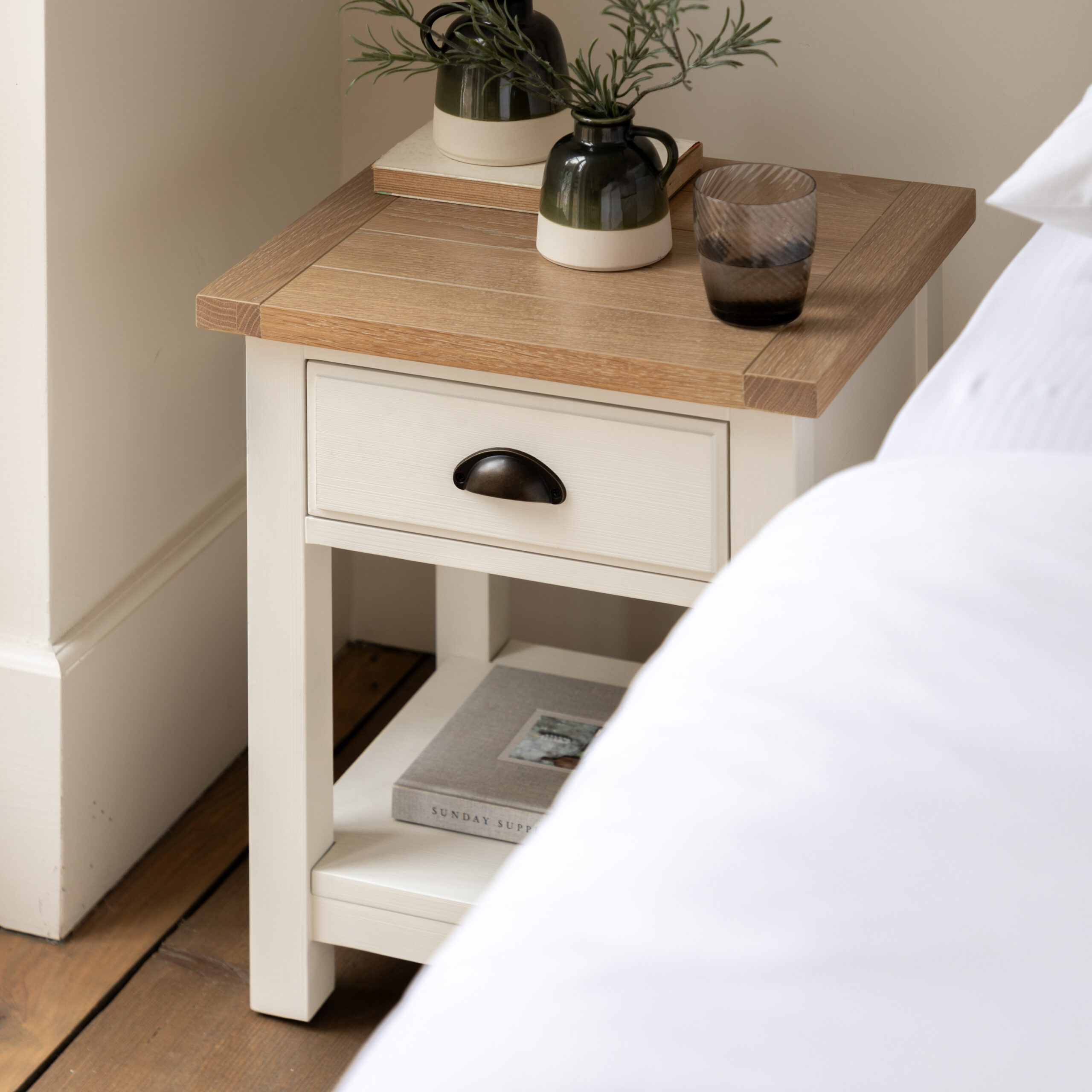 Harrow 1 Drawer Bedside Table White - Image 2