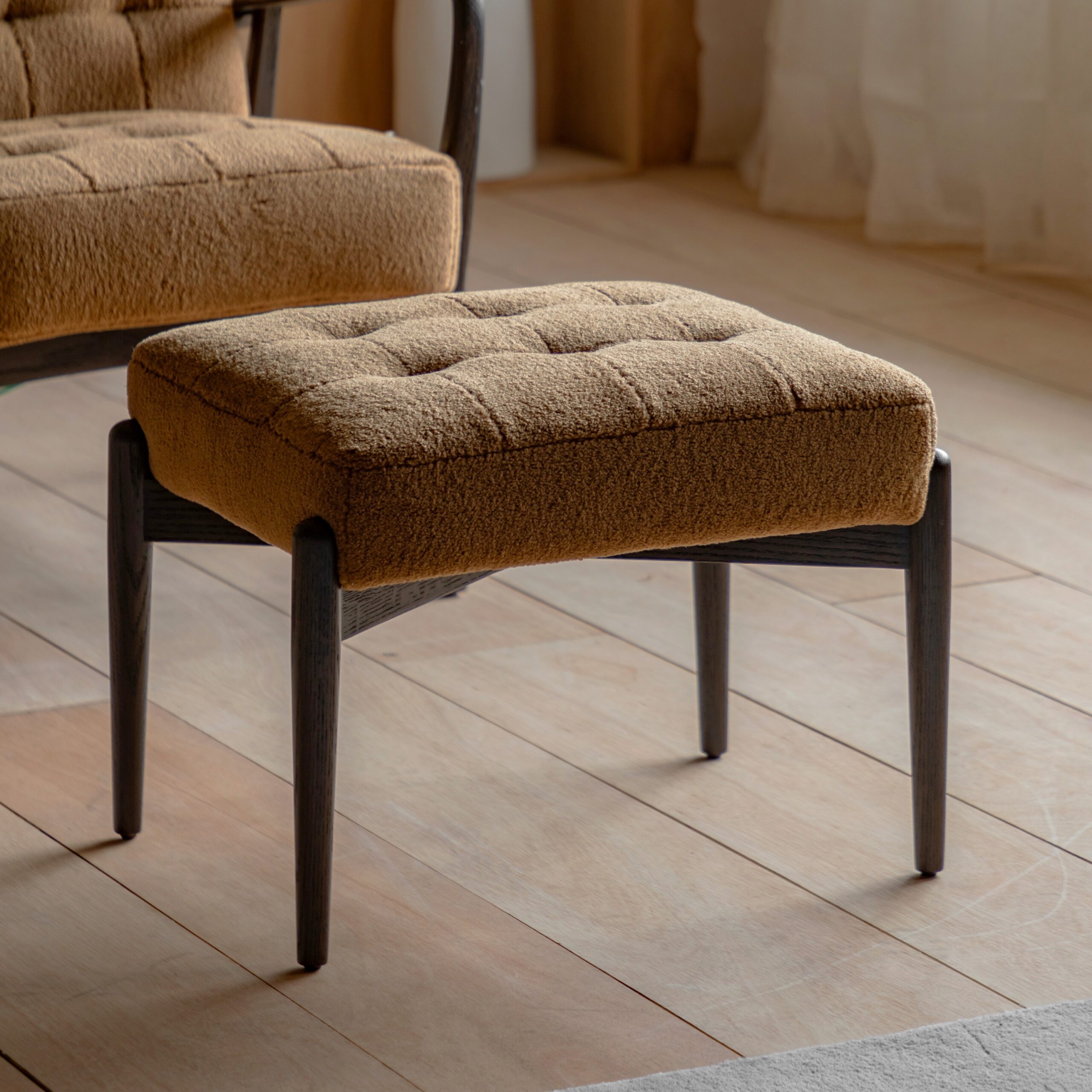 Hoxton Footstool Ochre Faux Sheepskin