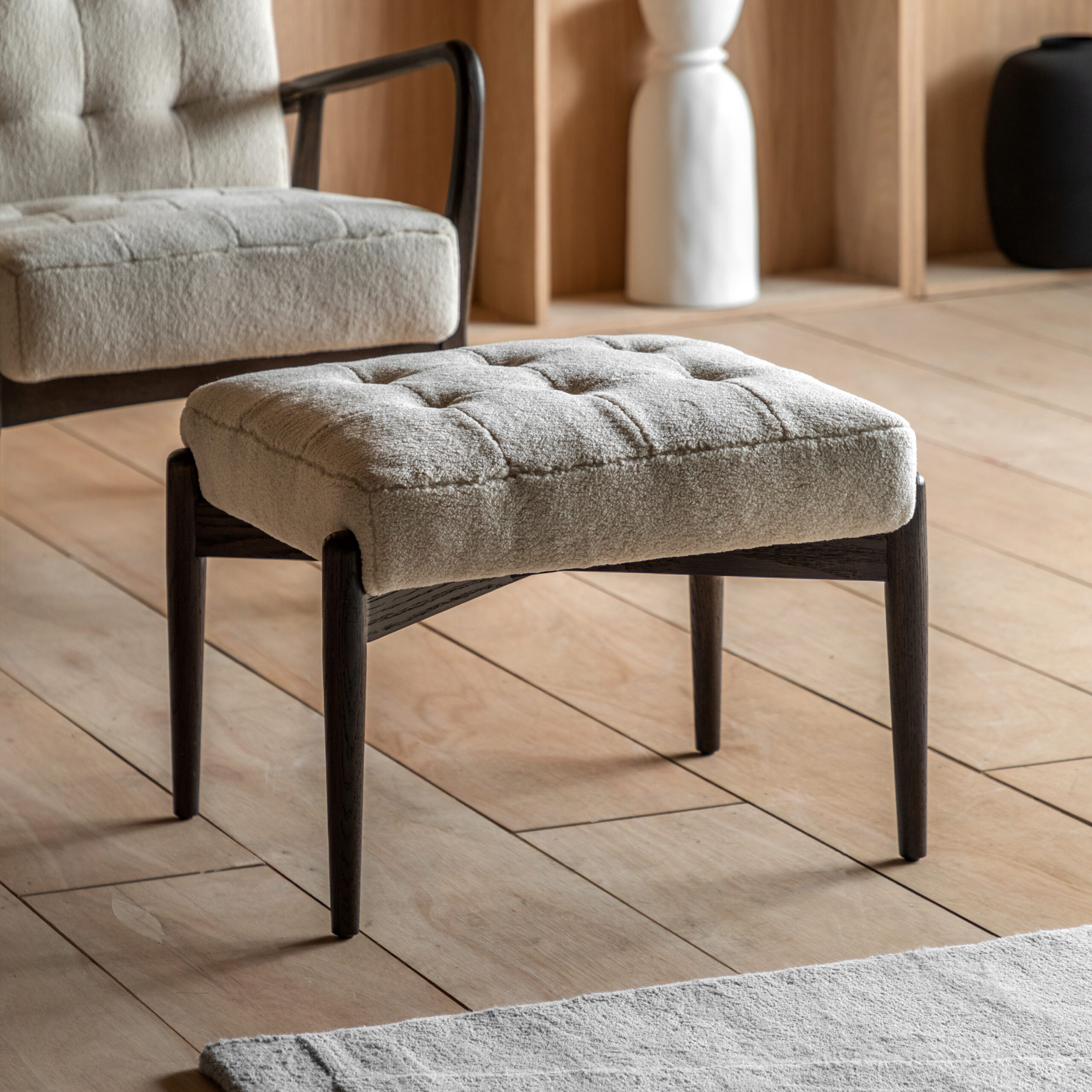 Hoxton Footstool Cream Faux Sheepskin