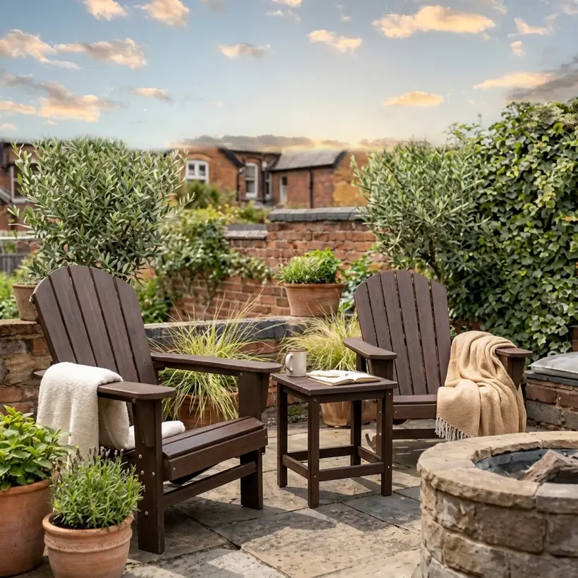Acacia garden furniture on a stylish small patio