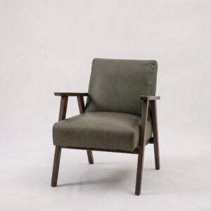 indoor interior home accent chair armchair wood leather green dark