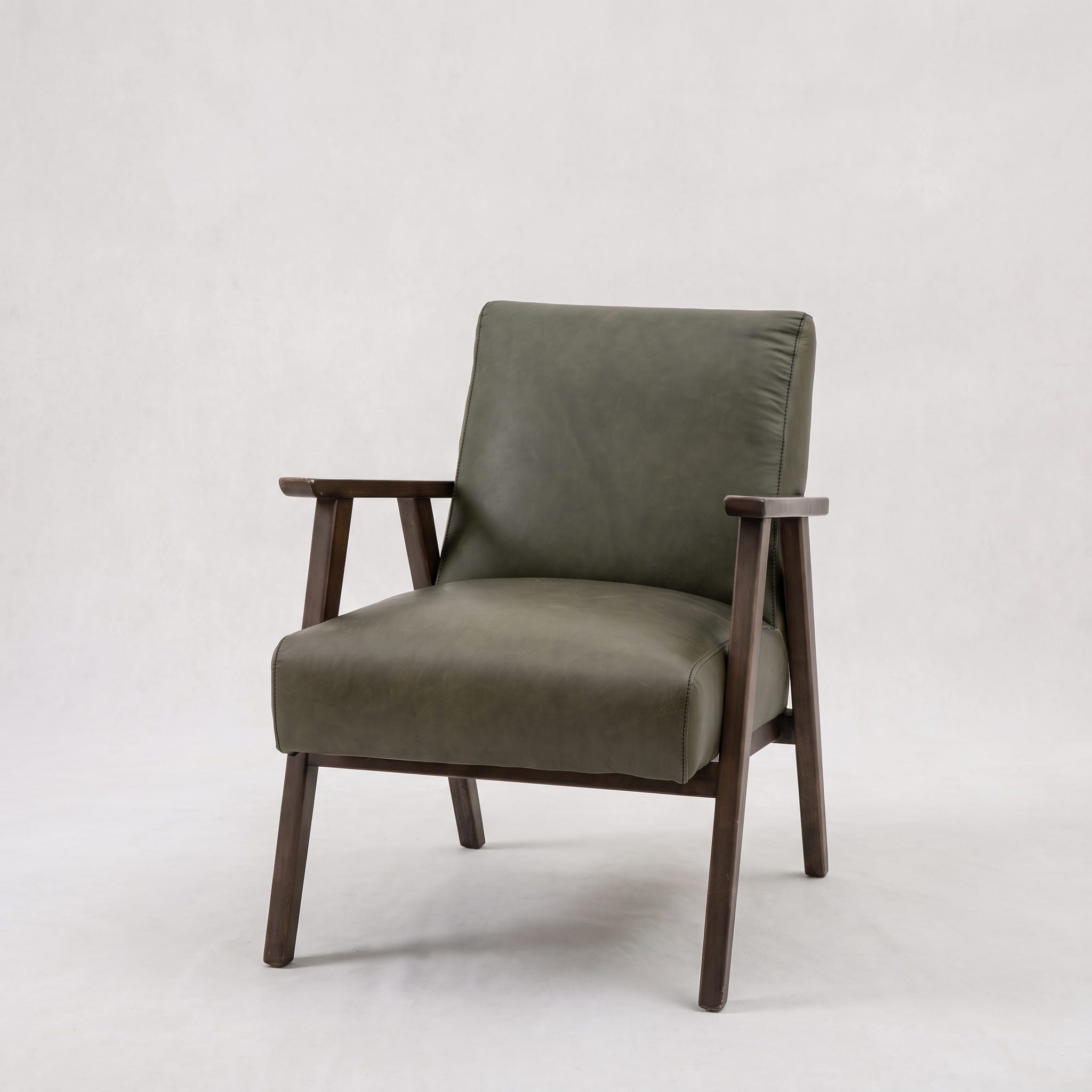 indoor interior home accent chair armchair wood leather green dark