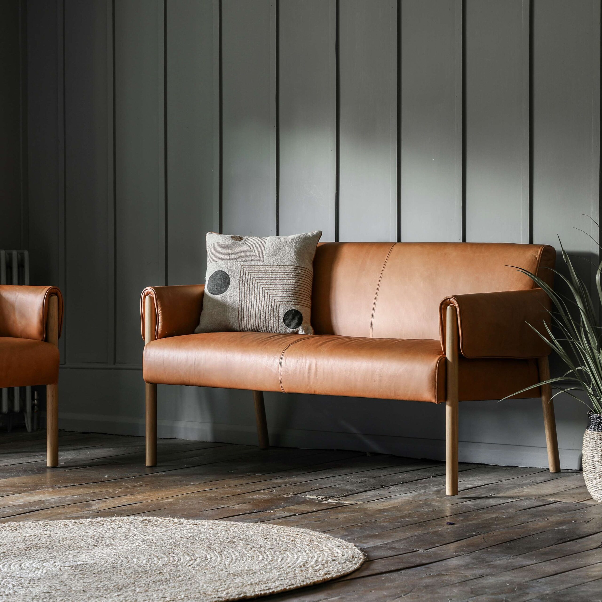 Straven 2 Seater Sofa Brown Leather - Image 2