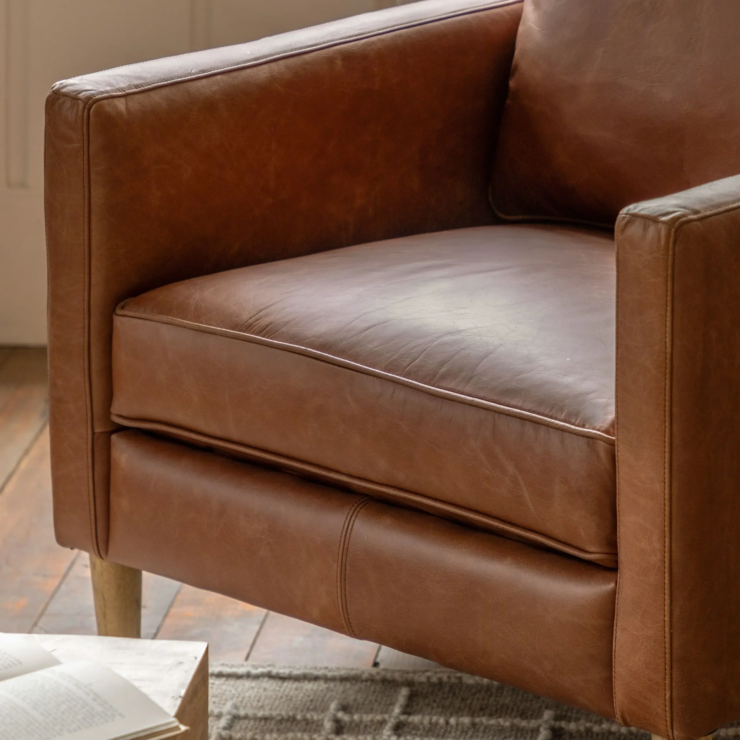 Oswin Vintage Brown Leather Armchair - Image 3